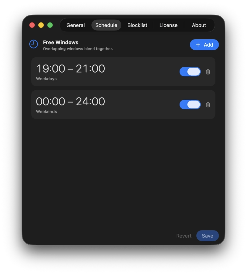 Brainlock free window schedule configuration