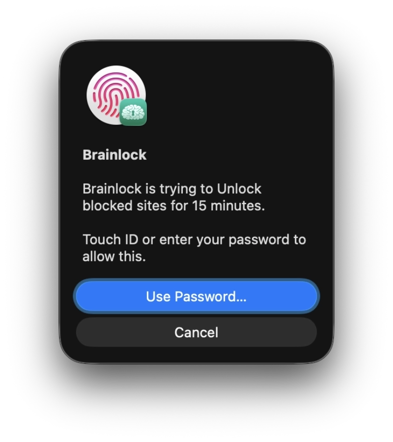macOS authentication prompt before unlocking blocked sites